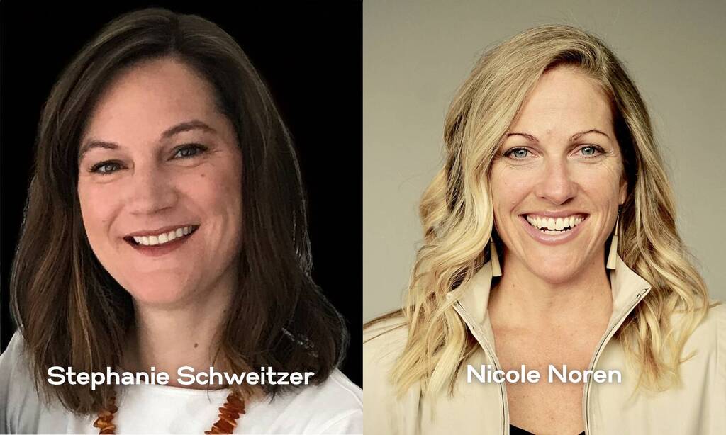 Photo side by side of Stephanie Schweitzer and Nicole Noren. Headshots.