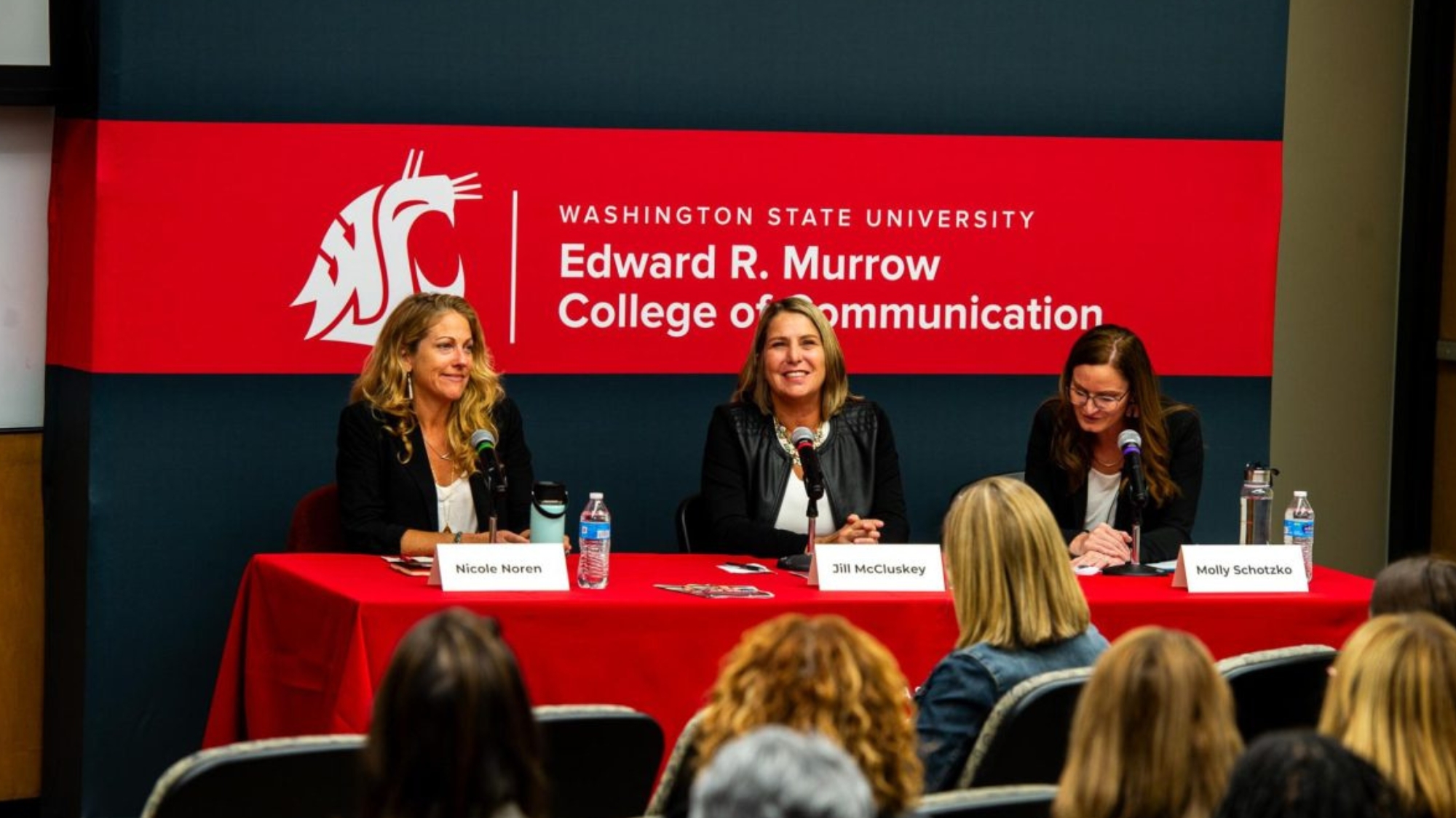 Jill McCluskey, Nicole Noren, Jani Iwamoto in Power of Voice Panel Murrow Symposium November 2023 at Washington State University