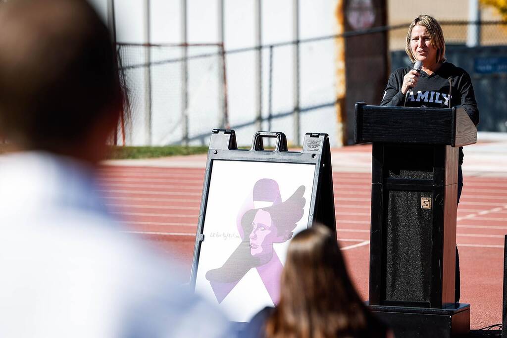 2025 Pullman fundraising dinner and auction moved to Spring 2026 8 Jill McCluskey speaking in 2022 Lauren McCluskey memorial walk at University of Utah, Salt Lake City, UTah